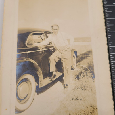 Dapper Man in Suspenders Chevrolet 1940s Vintage Photo 