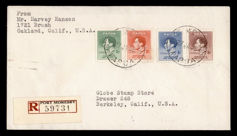 DR WHO 1938 PAPUA NEW GUINEA KGVI REGISTERED TO USA R72041