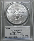 2018 First Day of Issue American Eagle Silver David Hall Signed MS-70 PCGS #870C