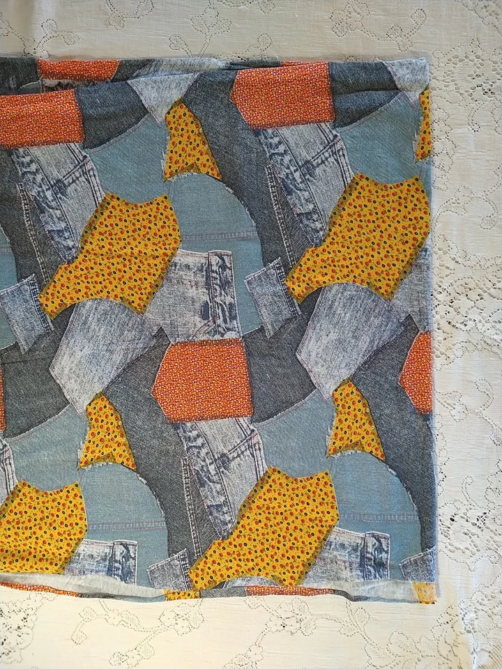 Faux Patchwork Denim & Calico Patch Tissue Jersey Knit Fabric 33" long x60" wide - Image 2 of 4