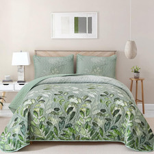 Green Quilt Set King Size,3 Pieces Green Floral Bedspread Coverlet Set, Soft Mic