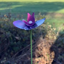 Handmade Metal Flower Mini Plant Stakes - Purple Orchid Plant Pot Sticks. Outdoo