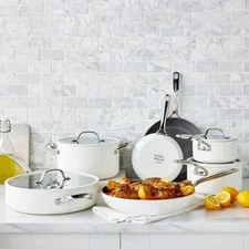 GreenPan Eras Hard Anodized Healthy Ceramic Nonstick  11 Piece Cookware - White