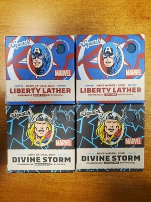 4 Pack: Dr. Squatch Marvel Natural Bar Soap Captain America & Thor 5oz. ea. E17C