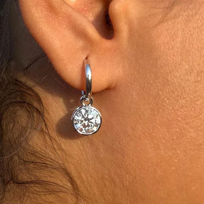 IGI 2.00CT Round-Cut EF/VS Lab Grown Diamond Hoop Dangle Earrings 14K White Gold