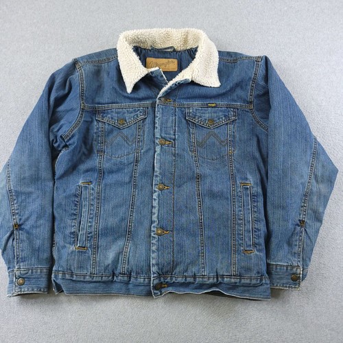 Wrangler Western Jacket Mens Small Blue Sherpa Lined Denim Trucker Jean Jacket