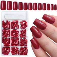 AddFavor 240pcs Red Press on Nails Medium Square Fake Nails, 10 Size,