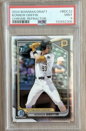 Konnor Griffin 2024 Bowman Chrome Refractor RC 1st #BDC-22 Pirates PSA Mint 9