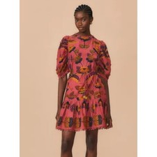 FARM Rio Blush Living Bloom Short Sleeve Mini Dress Brown Small S