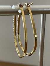 14K Yellow Gold Drop Dangle Huggie HOOPS with Sparkle and Stone