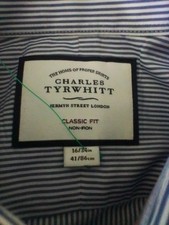 Charles Tyrwhitt Dress Shirt Mens 16/34 Blue/White Stripe Non-Iron Classic Fit