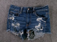 American Eagle Denim Shorts Womens 4 Hi Rise Shortie Distressed Frayed Blue