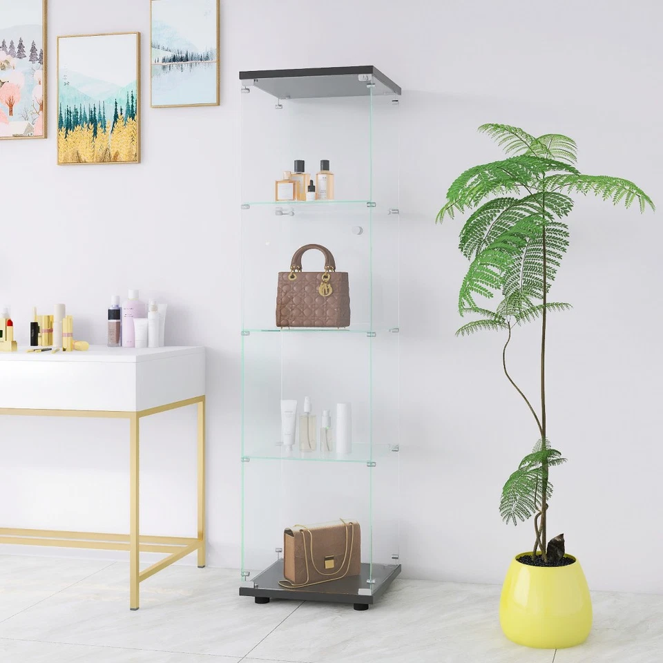 Vitrina de Vidrio 4 Estantes con Puerta Piso Estantería de Curiosidades Foto 3 de 4