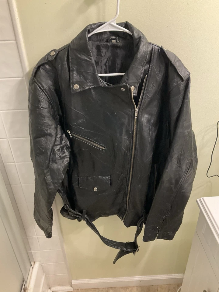 American Eagle Black Leather Motorcycle Jacket women size 2XL Eagle Patch belt - Image 2 of 4