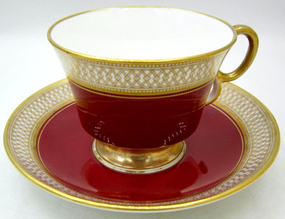 Adderley Bone China Tea Cup & Saucer (H1521) Maroon Red & Gold - England