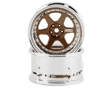 DS Racing Drift Element 6 Spoke Drift Wheels Bronze  Chrome w/Gold Rivets  2 