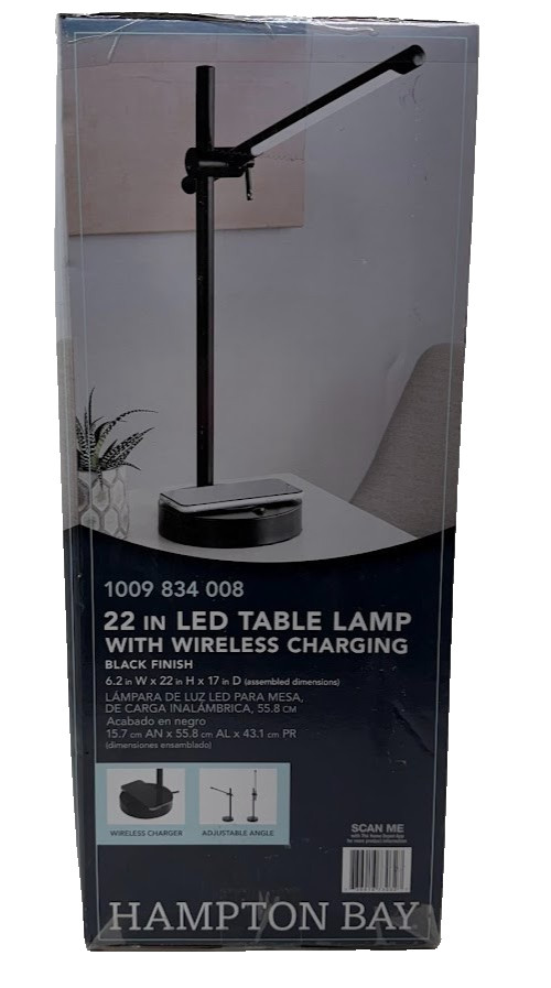 Hampton Bay 22 in. Indoor Black Integrated LED Table Lamp w/ charging pad
