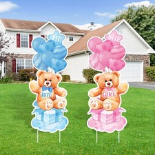 2 Sets Baby Shower Plastic Yard Sign with Stakes Gender Reveal Outdoor Decora...