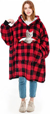 Oversized Wearable Blanket Hoodie with Pet Pocket, Warm Super Soft Cozy Sherpa S