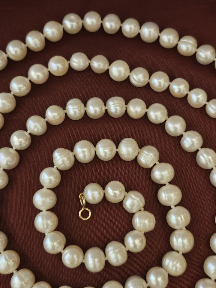 Collana LUNGA di Perle Acqua Dolce montatura Arg Sterling dorato.  - Immagine 4 di 4