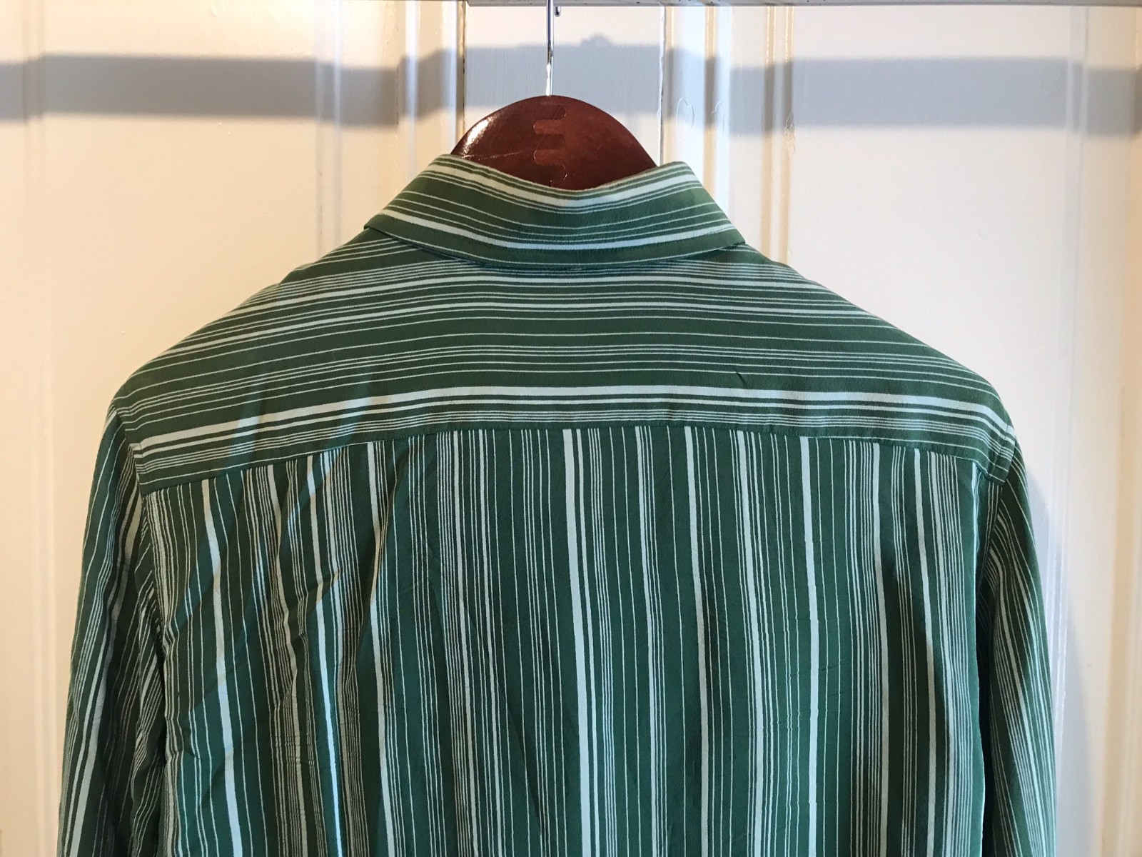 Vintage Italian Valentino green striped silk mens shirt 1960's thumbnail 4