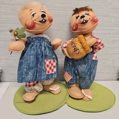 Vintage Annalee Dolls 10'' Country Boy Girl Bears Honey Pot Bee 1997 MADE IN USA