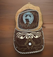 Western Trucker Hat Horse Horseshoe Straw SnapBack Gorra Cap