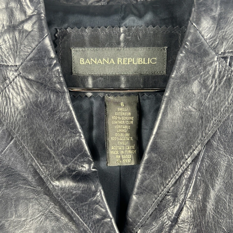 Banana Republic Blazer Size 6 Navy Leather 2 Button Jacket Womens Y2K Vintage - Image 2 of 4