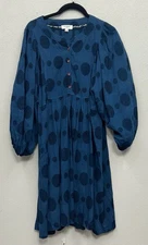 UMGEE Swiss Dot Midi Dress Size Large Balloon Sleeve Teal Milkmaid Boho Cottage