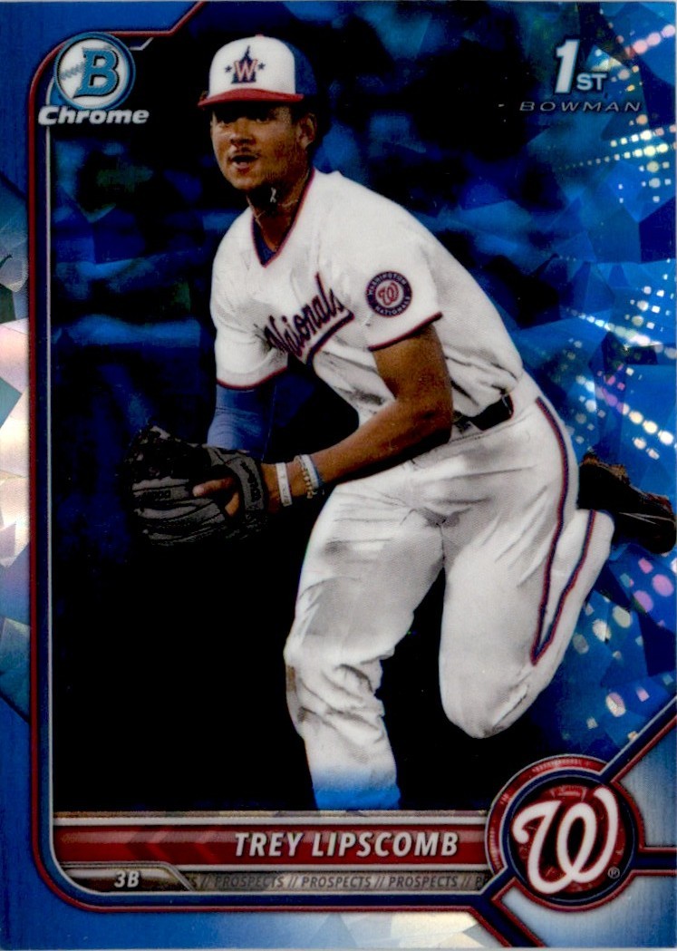 Trey Lipscomb 2022 Bowman Draft Chrome Sapphire RC #BDC-197 Washington Nationals
