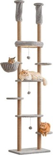 Floor to Ceiling Cat Tree AUCTION 7 Tiers Cat Tower Adjustable 234 258cm Beige
