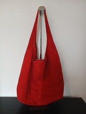 Borse in Pelle Red Suede Slouch Hobo Shoulder Bag Large Genuine Leather, Italy