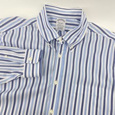Brooks Brothers Regent Shirt Men L Blue White Striped Long Sleeve Button Down