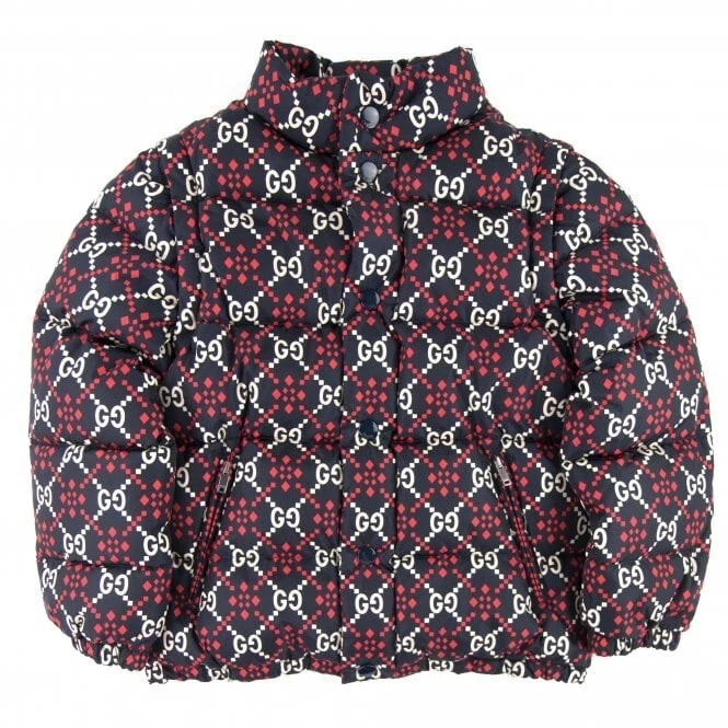 Gucci Giubbotto Bambino Puffer GG Logo Navy Taglia 10