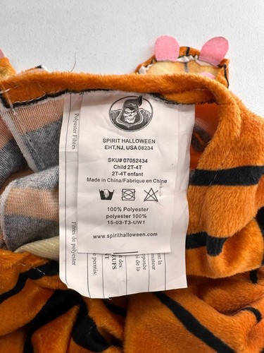 Spirit Halloween Tiger Costume Kids 2T-4T Paws Tail Toddler Plush Mask Cat Baby - Picture 3 of 11