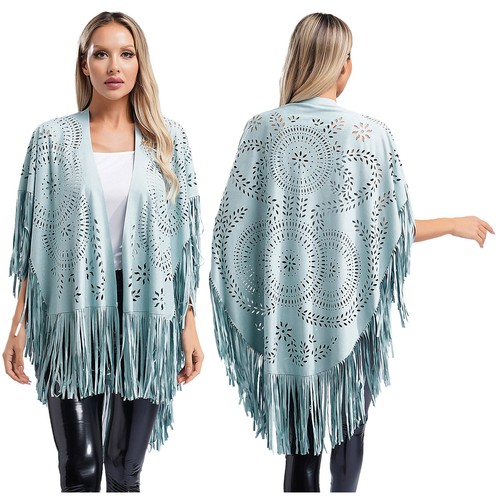Damen Cape Badeanzug Schal Western Umhang asymmetrisch Clubwear lose Überzieher - Bild 126 von 149