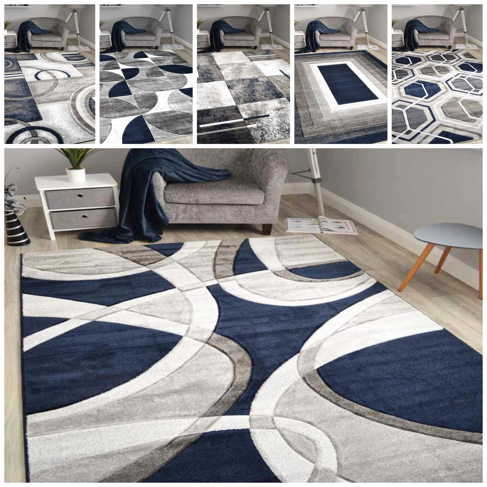 Dark Navy Blue Rug Small Extra Large Grey Big Plain Floor Rugs Thick Soft Pile