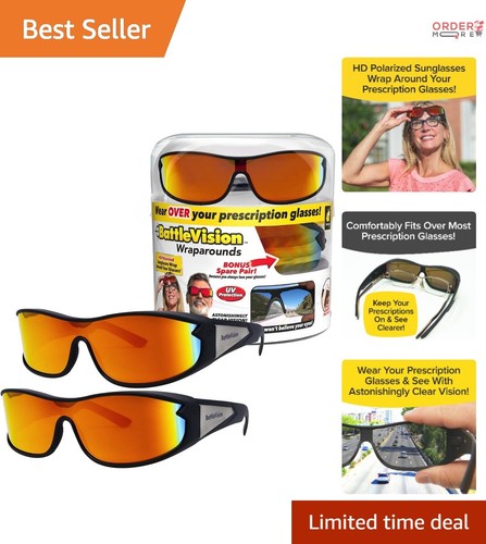 Wrap Around Polarized Sunglasses Fits Over Prescription Eyewear Anti-Glare UV