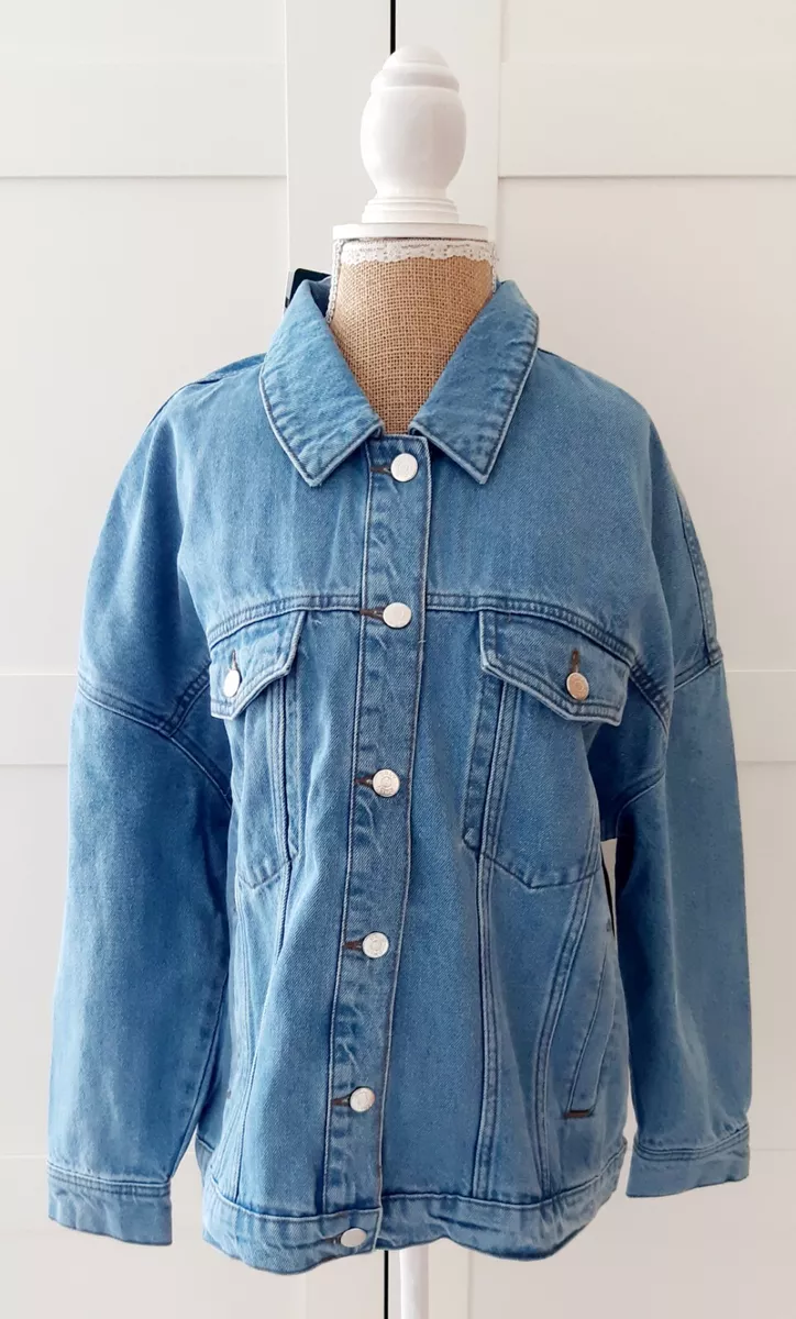 Only Ladies Oversized Short Faded Denim Jacket M 12 BNWT Rrp 45