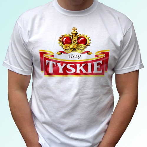 Tyskie biala koszulka Polska Polski browar piwo alkohol t shirt koszulki meskie - Afbeelding 1 van 1