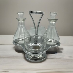MCM Vintage Silver Plate Cruet Set Oil Vinegar Condiment Dish Lazy Susan Caddy