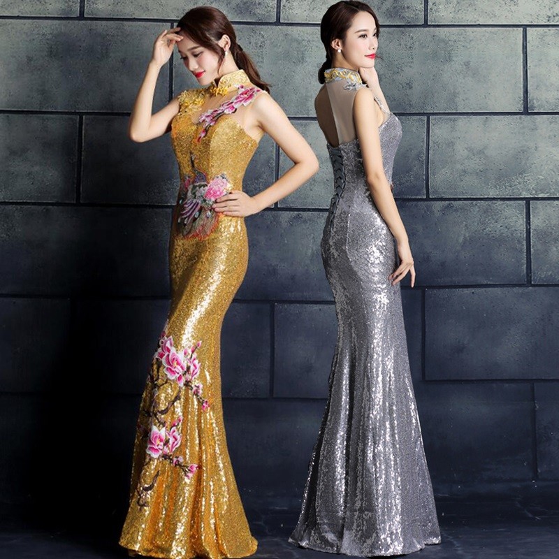 Women's Sequins Embroidery Bodycon Slim Long Evening Party Dress Cheongsam  Gown | eBay