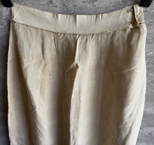 Antique 1890s Victorian Beige Linen Button Hook & Eye Pocket Skirt Size S - Picture 2 of 9