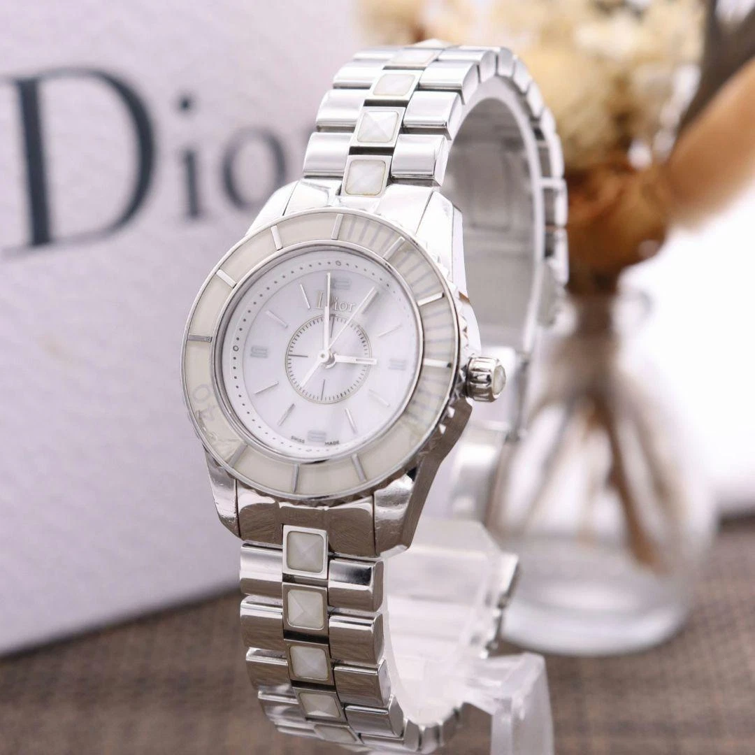 Montre Christian Dior cristal saphir cadran blanc acier inoxydable occasion pour femme