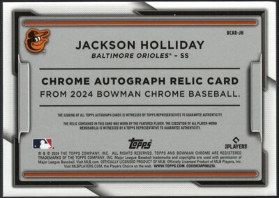 2024 Bowman Chrome BCAR-JH Jackson Holliday RC Relic Auto RPA 