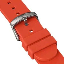 Luminous Silicone Smooth Watch Strap 18mm, Glows in the Dark, Silver Buckle -Red