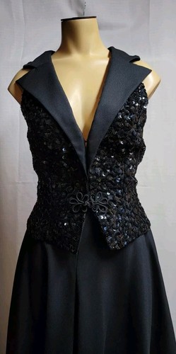 Vtg Mike Benet Black Sequin Fitted Vest Glamor Dress Palazzo Pants Chest 36 M - Picture 2 of 15