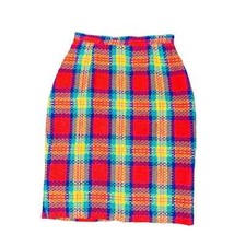 Vintage J McLaughlin sz8 Plaid Knit Pencil Skirt Red Yellow Retro Lined Ladies M