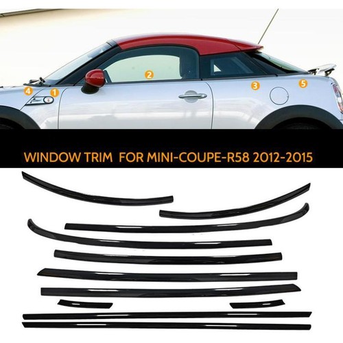 For MINI Cooper Coupe R58 Gloss Black Stainless Car Window Trim Strip ...