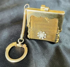 Vintage Metal Mesh Mini Pill/Coin Keychain Purse - Gold Tone with Pendant